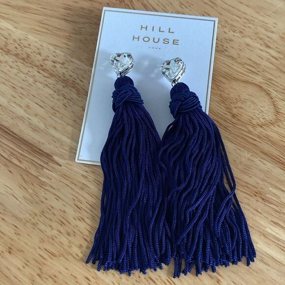 Hill House Navy Tassel Heart Earrings - Picture 2 of 8
